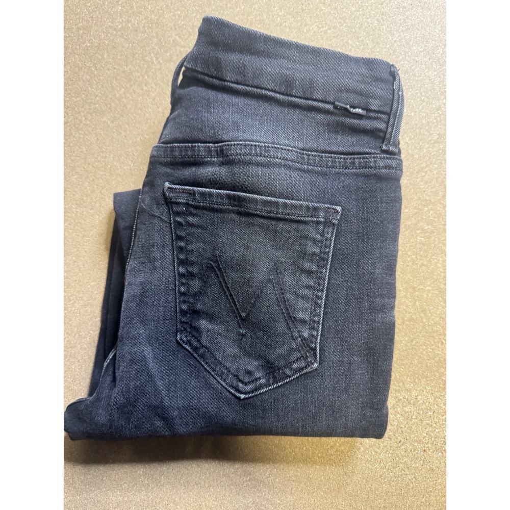 MOTHER High Waisted Looker Ankle Fray Jeans Night‎ Hawk Black Size 24
